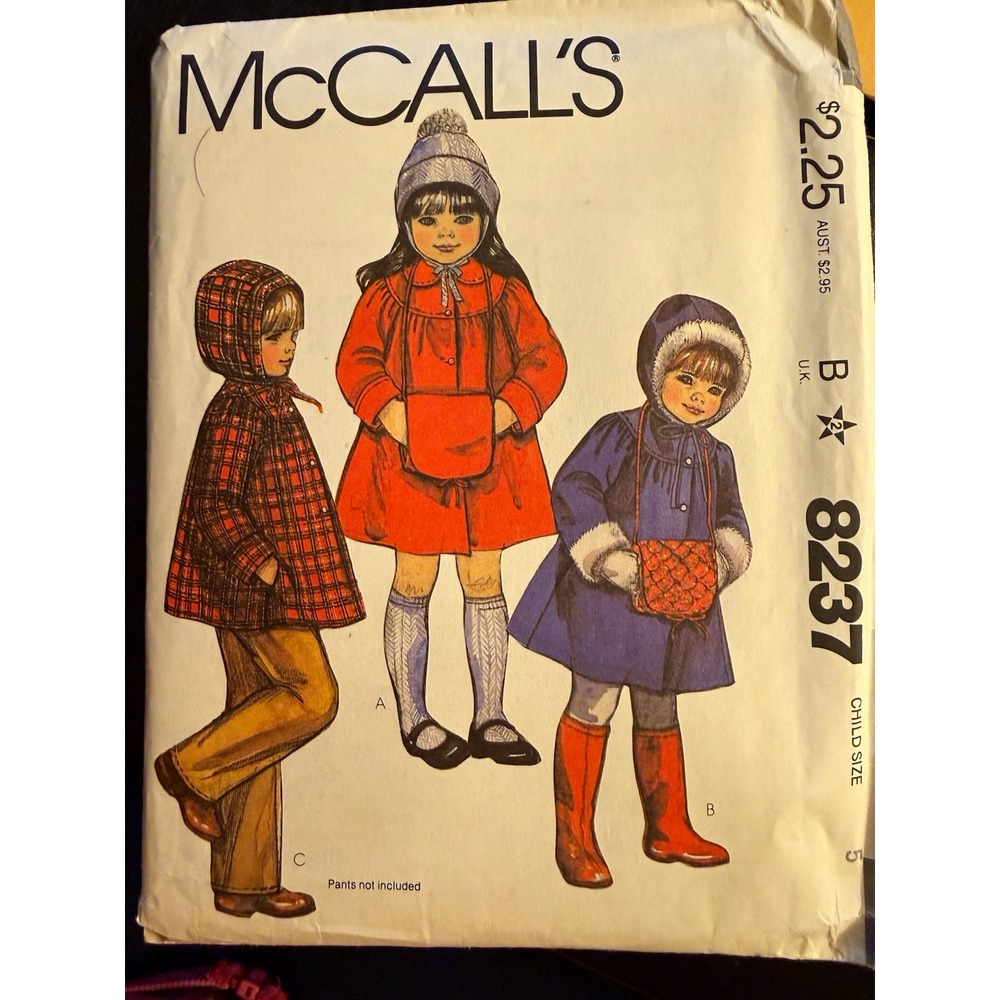 McCall's 8237 Vintage Original Child Unisex Coat Uncut Sewing Pattern size 5